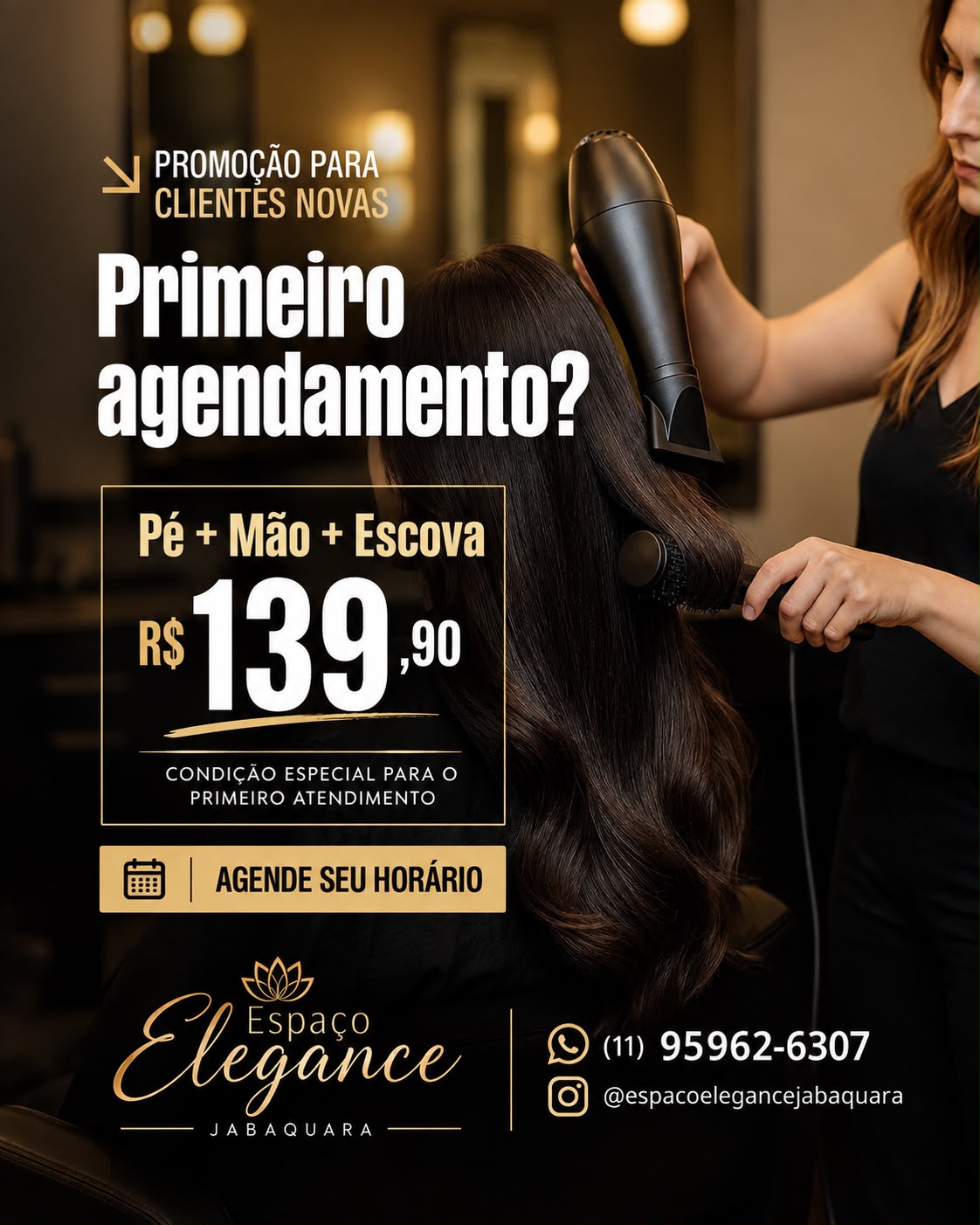 Promoção para clientes novas: pé, mão e escova por R$ 139,90 no primeiro agendamento — Espaço Elegance, salão de beleza no Jabaquara